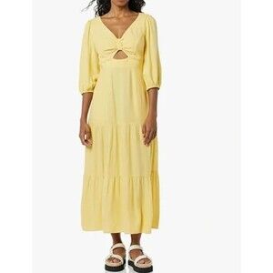NEW NWT Yellow Sz XXL Peekaboo Cutout Tiered Boho Maxi Dress Pockets GOODTHREAD